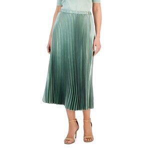 Anne Klein Women's Pleated Pull-On Midi Skirt, Jade Stone, S